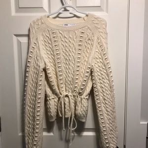 Puff Sleeve Wool Knit Sweater w Adjustable Waist